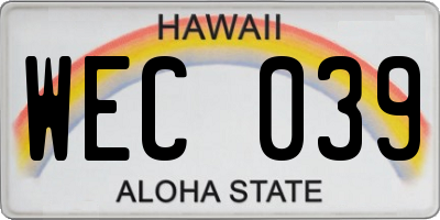 HI license plate WEC039