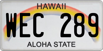 HI license plate WEC289