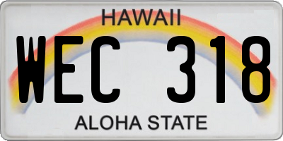 HI license plate WEC318
