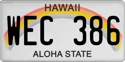 HI license plate WEC386