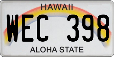HI license plate WEC398