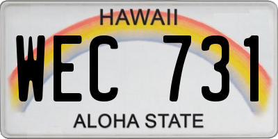 HI license plate WEC731