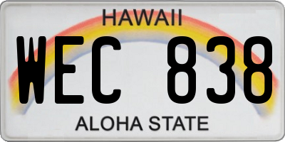 HI license plate WEC838