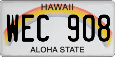 HI license plate WEC908