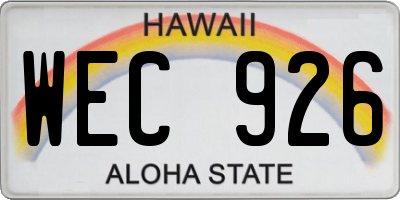 HI license plate WEC926