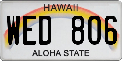 HI license plate WED806