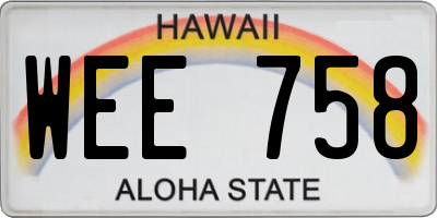 HI license plate WEE758