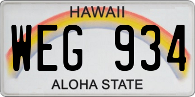 HI license plate WEG934