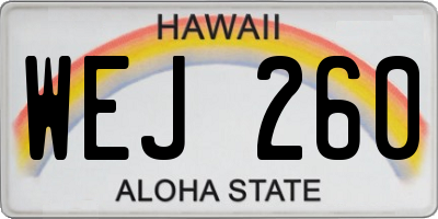 HI license plate WEJ260