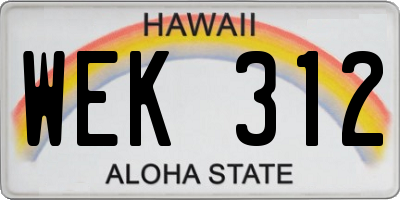HI license plate WEK312