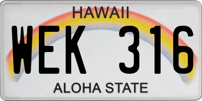 HI license plate WEK316