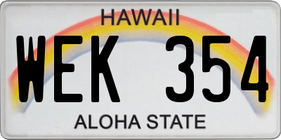HI license plate WEK354