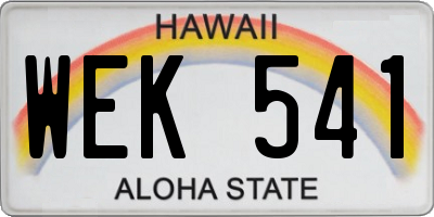 HI license plate WEK541