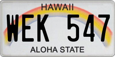 HI license plate WEK547