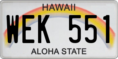 HI license plate WEK551