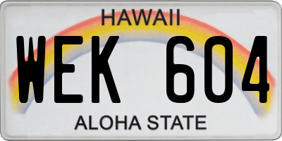 HI license plate WEK604
