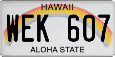 HI license plate WEK607