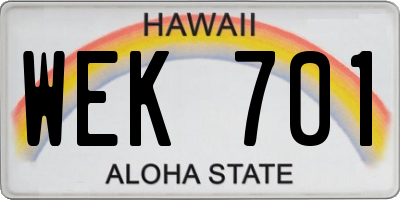 HI license plate WEK701