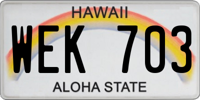 HI license plate WEK703