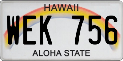HI license plate WEK756