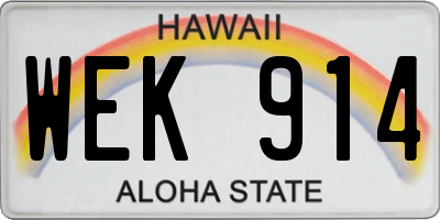 HI license plate WEK914