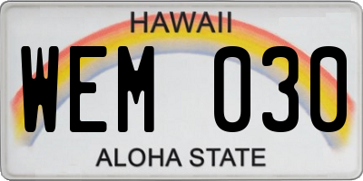 HI license plate WEM030