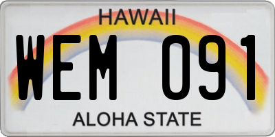 HI license plate WEM091