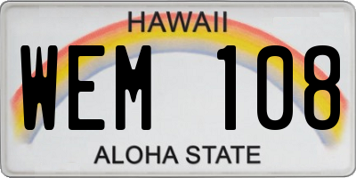 HI license plate WEM108
