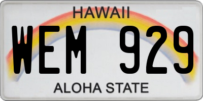 HI license plate WEM929
