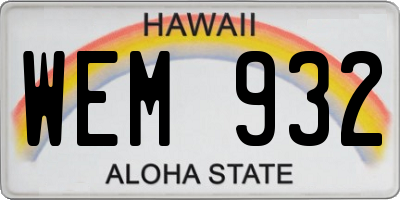 HI license plate WEM932
