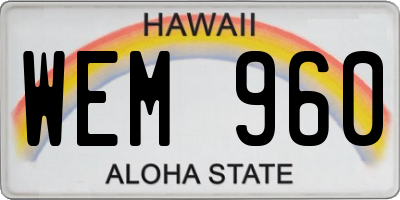 HI license plate WEM960