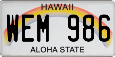 HI license plate WEM986