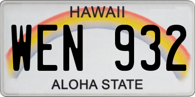 HI license plate WEN932
