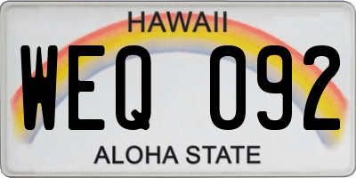 HI license plate WEQ092