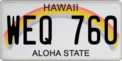HI license plate WEQ760