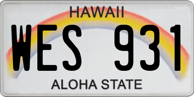 HI license plate WES931