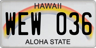 HI license plate WEW036