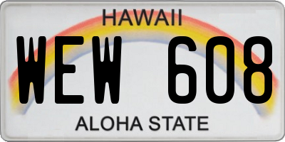 HI license plate WEW608