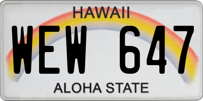 HI license plate WEW647