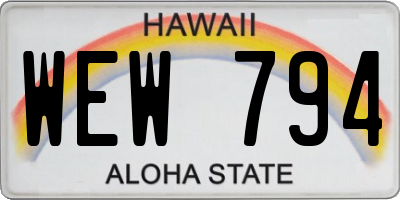 HI license plate WEW794