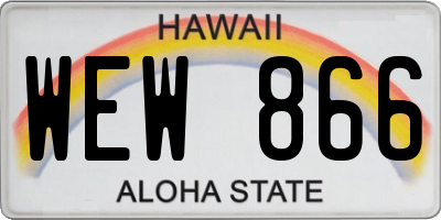 HI license plate WEW866