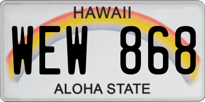 HI license plate WEW868