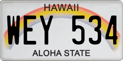 HI license plate WEY534