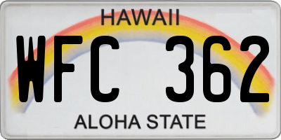 HI license plate WFC362