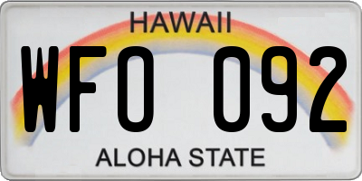 HI license plate WFO092