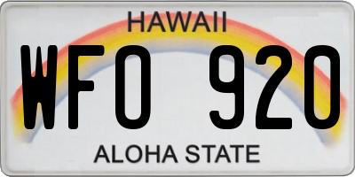 HI license plate WFO920