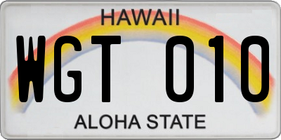 HI license plate WGT010