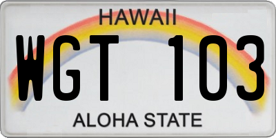 HI license plate WGT103