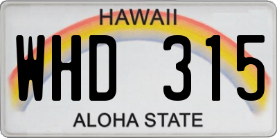 HI license plate WHD315