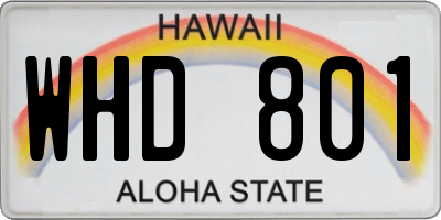 HI license plate WHD801